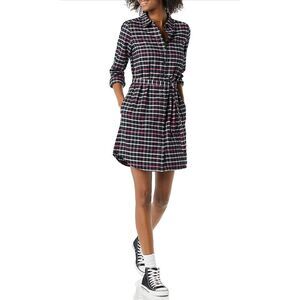 Goodthreads Women's Brushed Flannel Relaxed-Fit Belted Shirt Dress XL